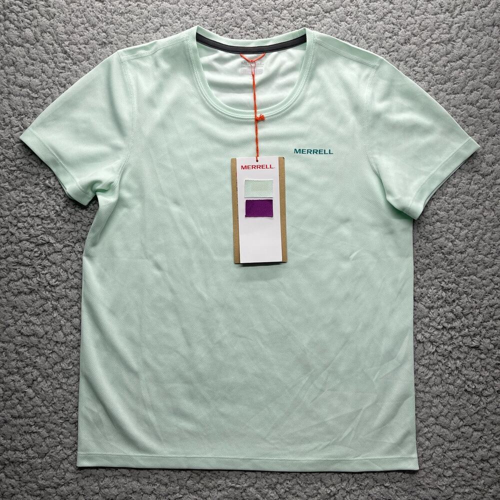 Merrell Terrain Tee Shirt Womens Small Jade Green Tech Performance Short Sleeve